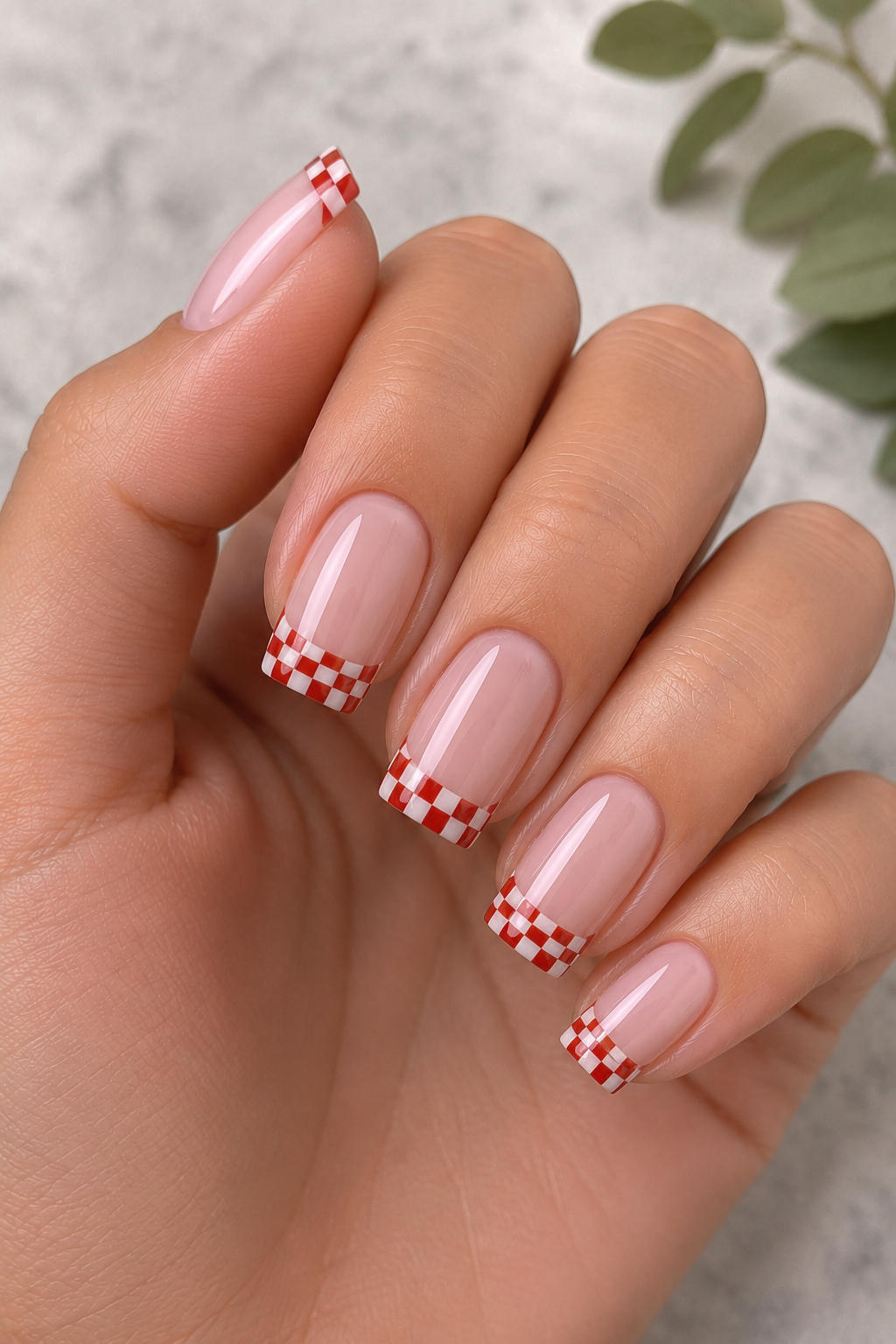 Checkerboard French Tip Nails