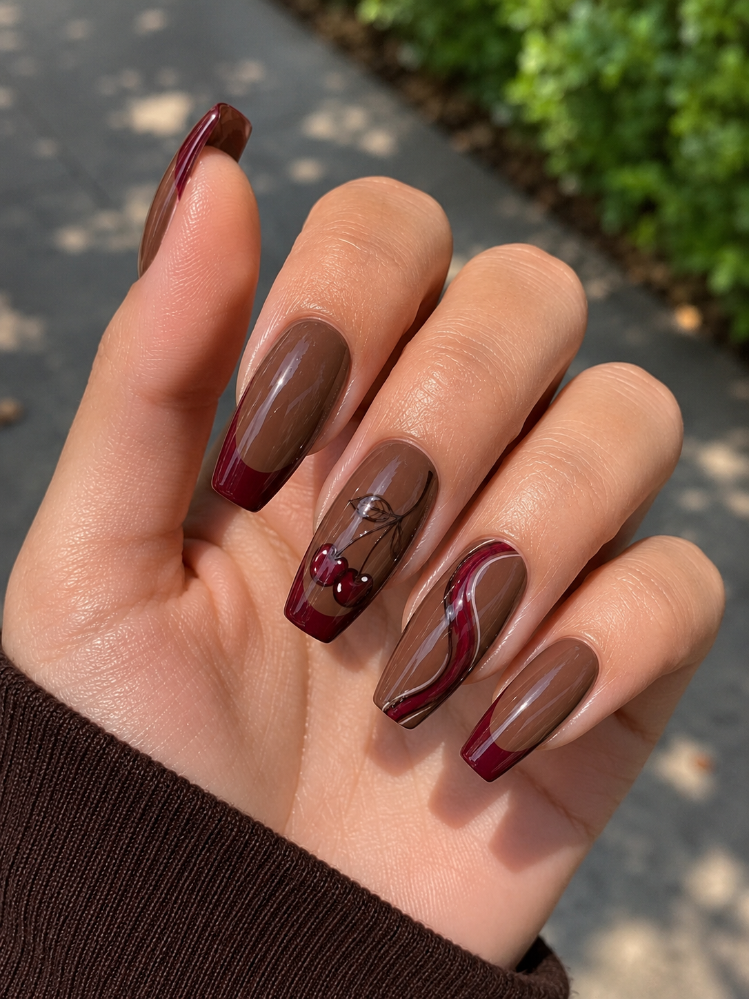 Cherry Mocha French Nails
