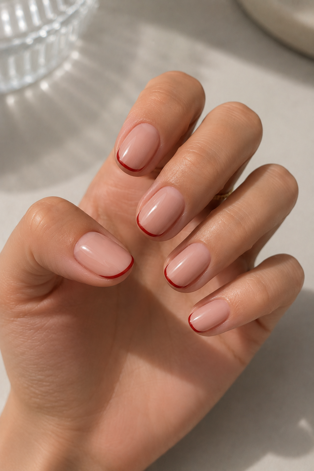 Cherry Red Micro French Tips Nails
