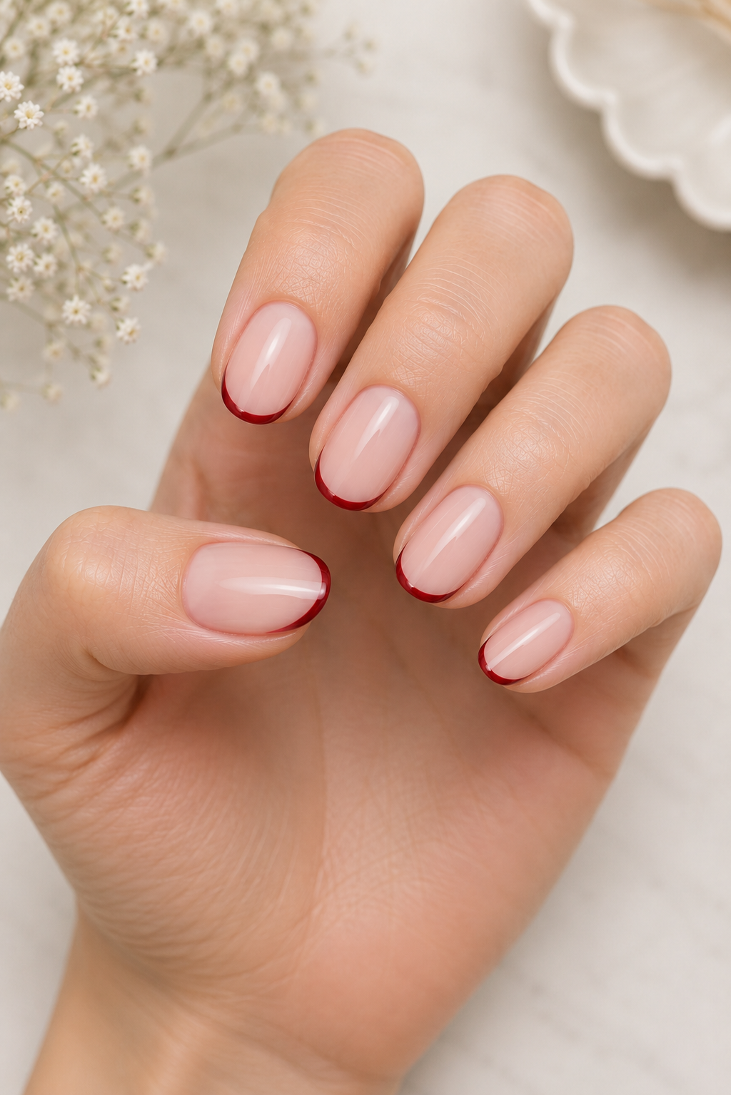 Cherry Red Micro French Tips