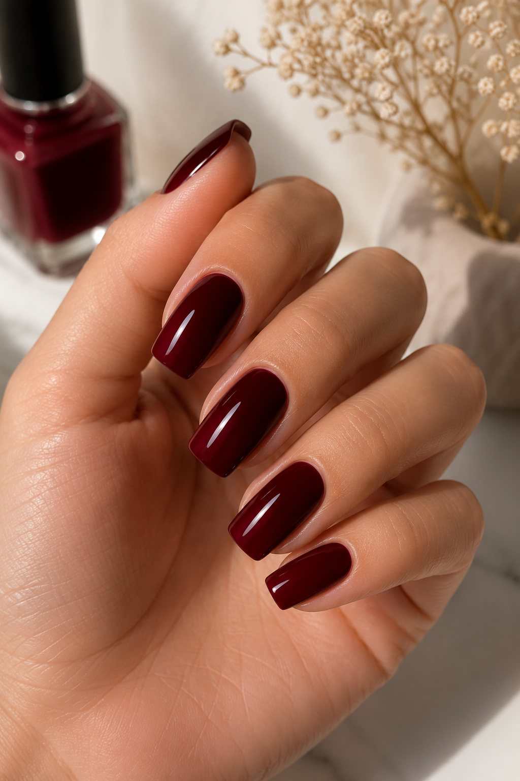 Classic Glossy Dark Red Nails
