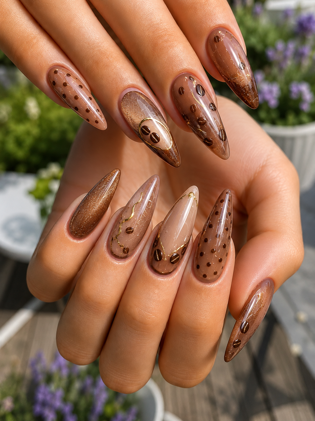 Coffee Bean Polka Dot Nails