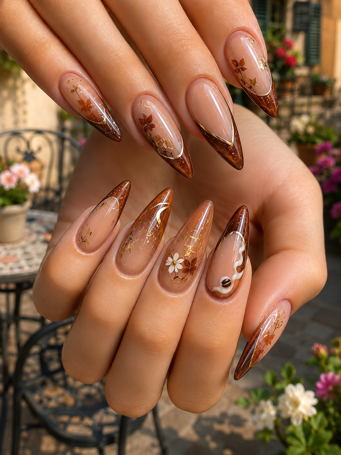 brown coffee french nails for fall