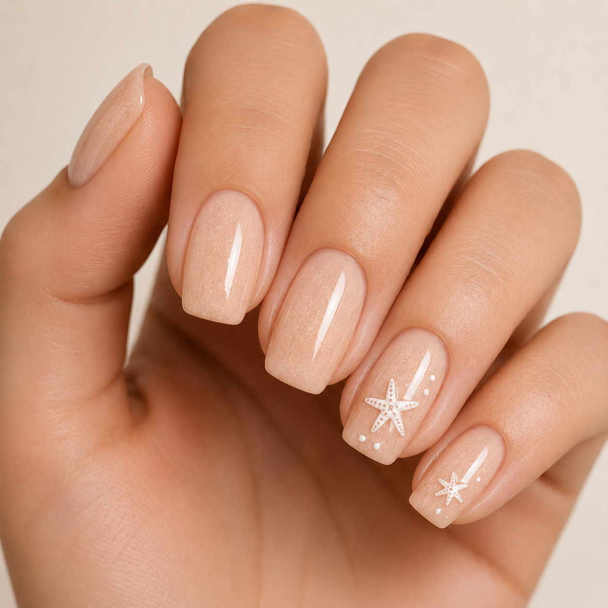 Elegant beach-inspired manicure with starfish accents