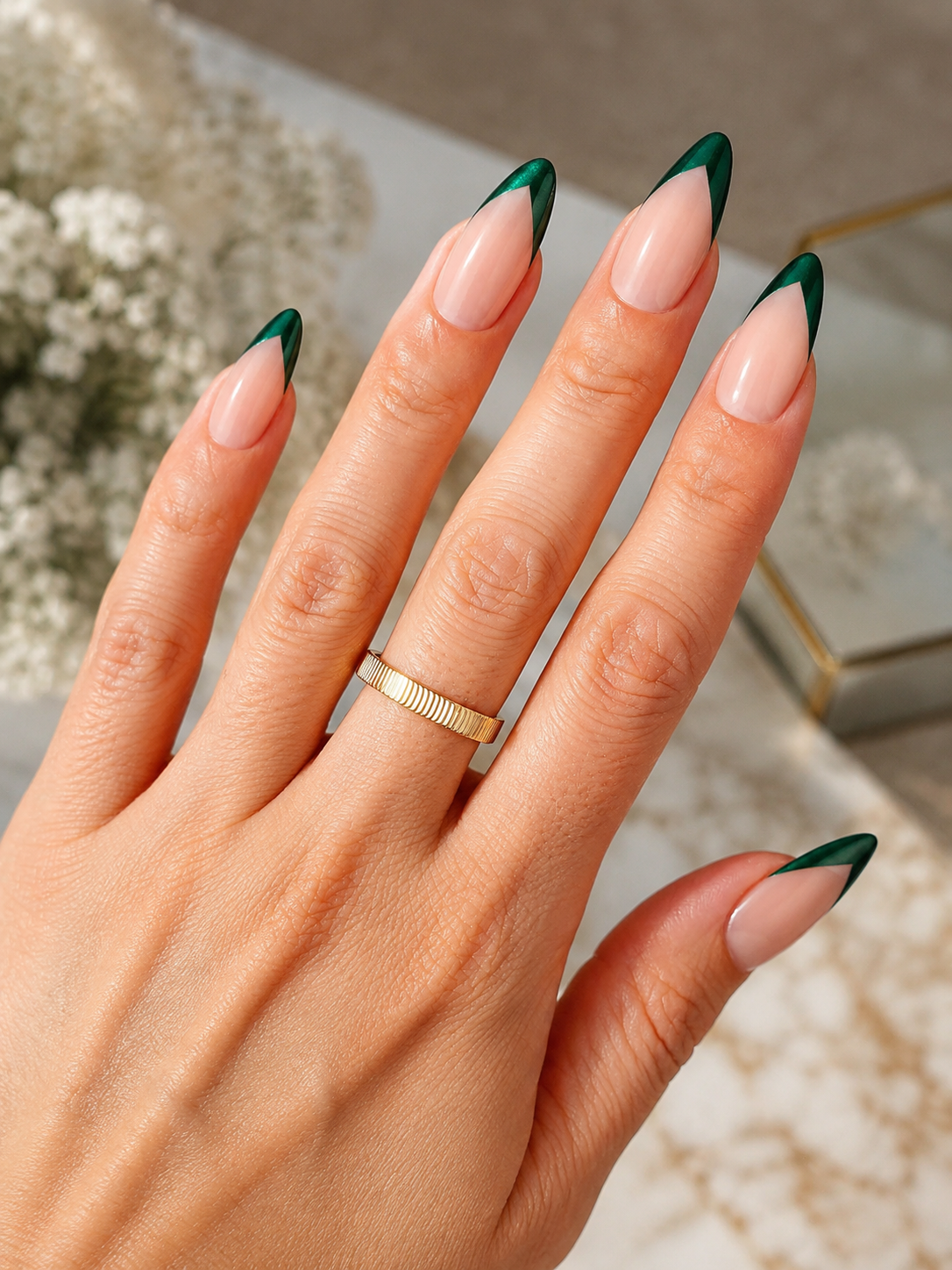 Emerald Green V Cut French Nail Tips