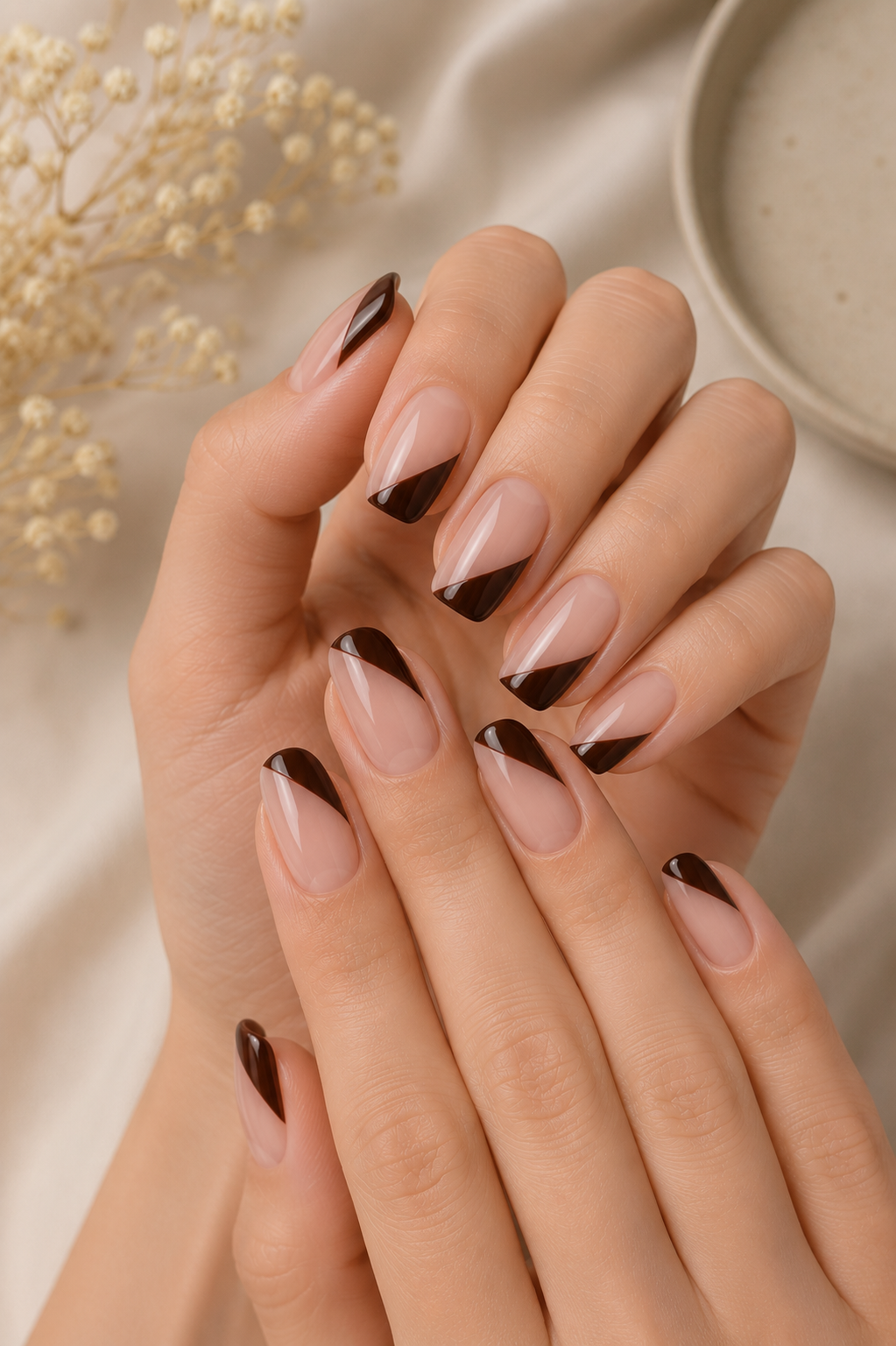 Espresso Diagonal Tips Nails for autumn