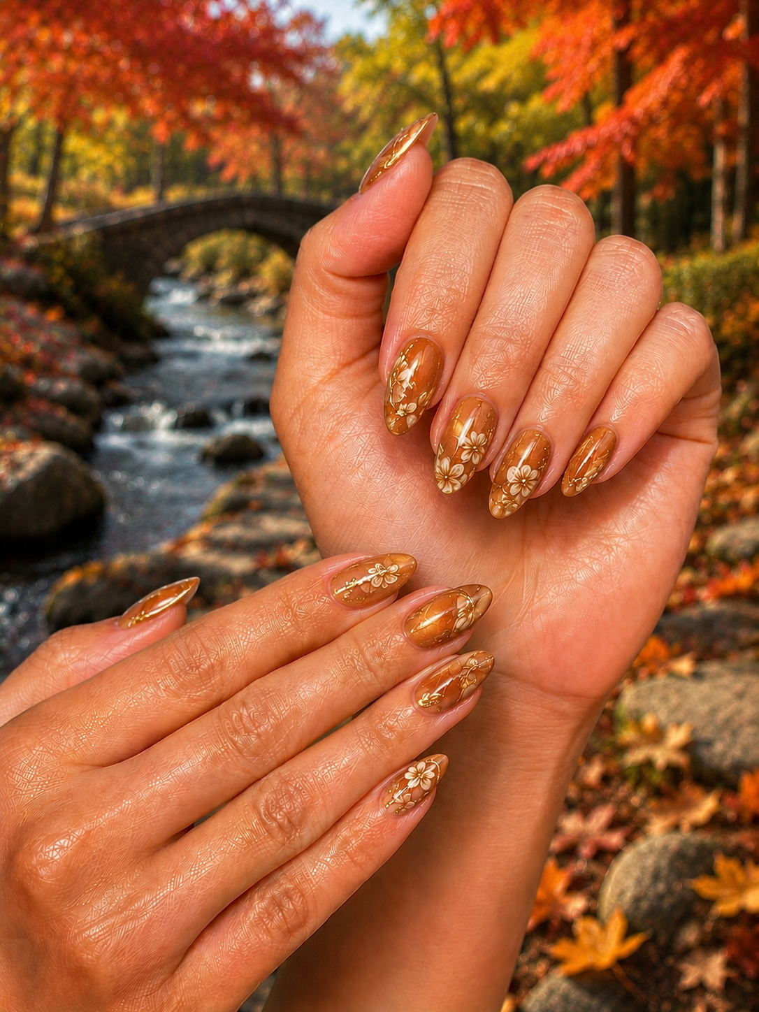 Golden Floral Autumn Nails Ideas