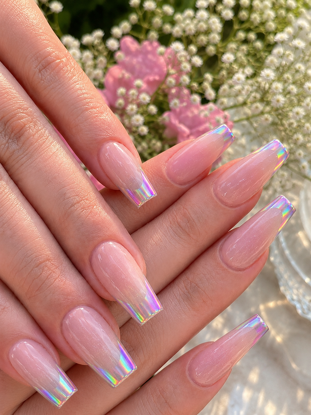 Holographic French fall nail ideas
