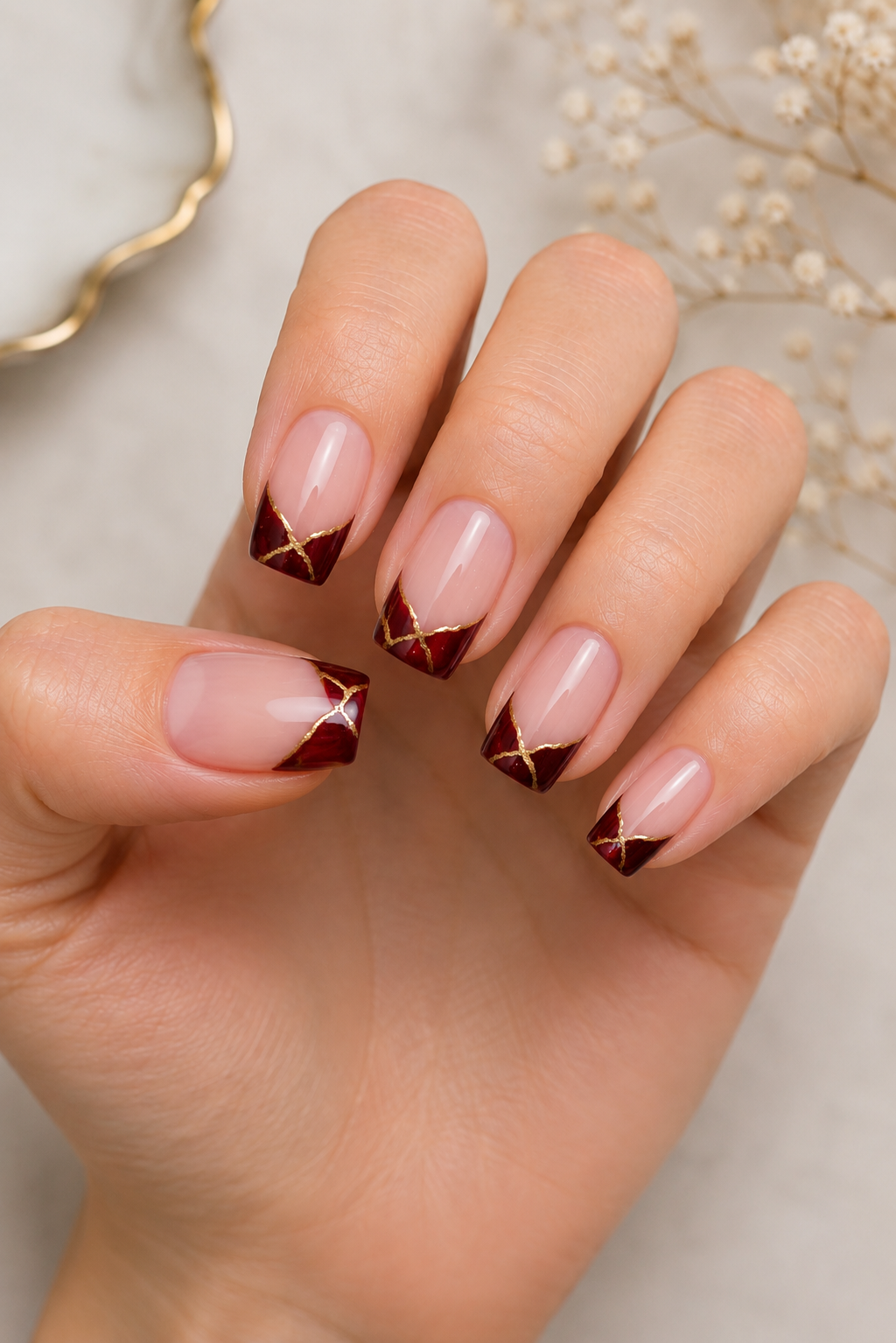Kintsugi Crack Red French Tip