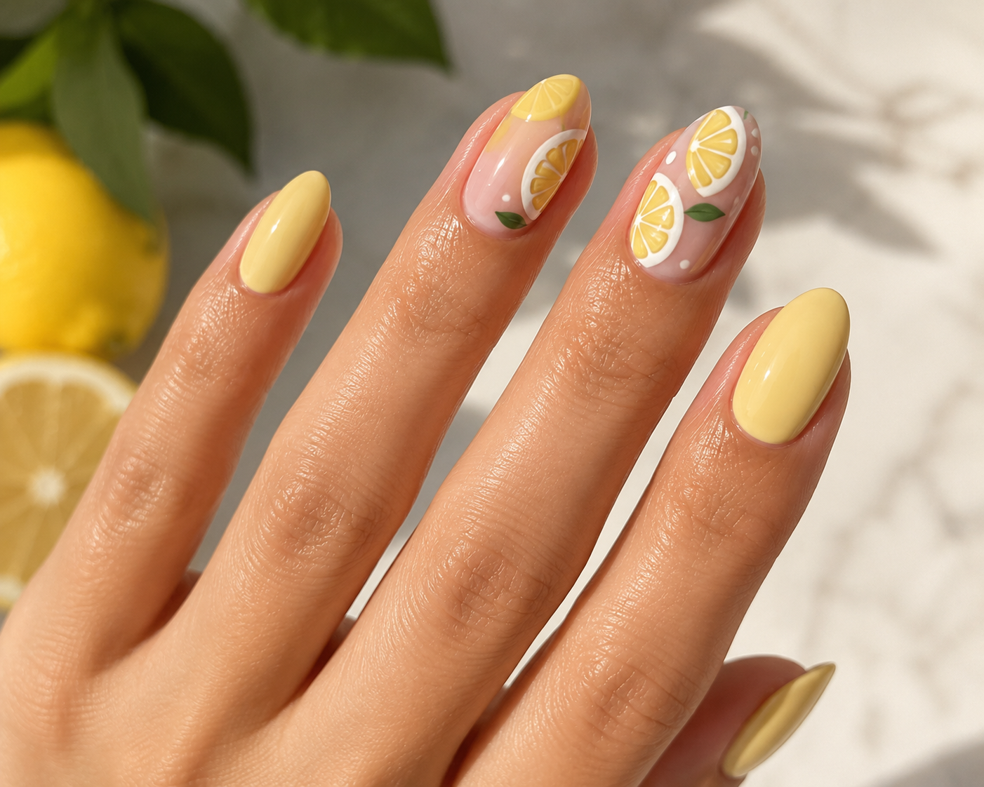 Lemon Accent Summer Nails