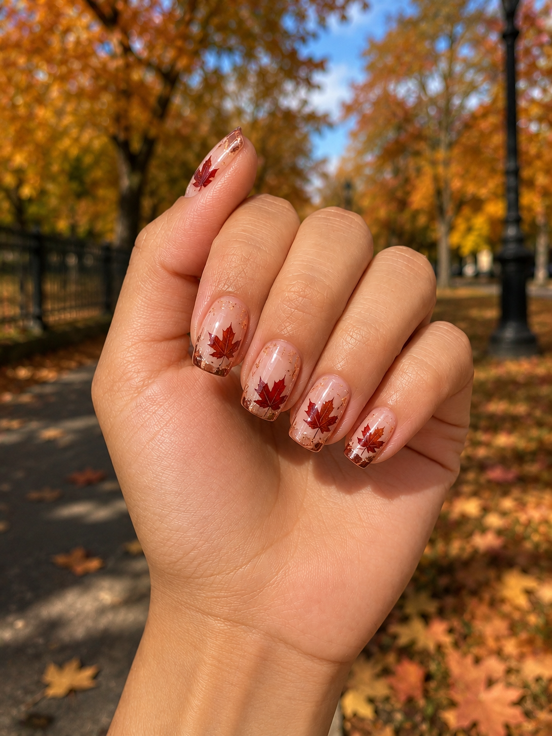 Maple fall leaves nail ideas for autumn