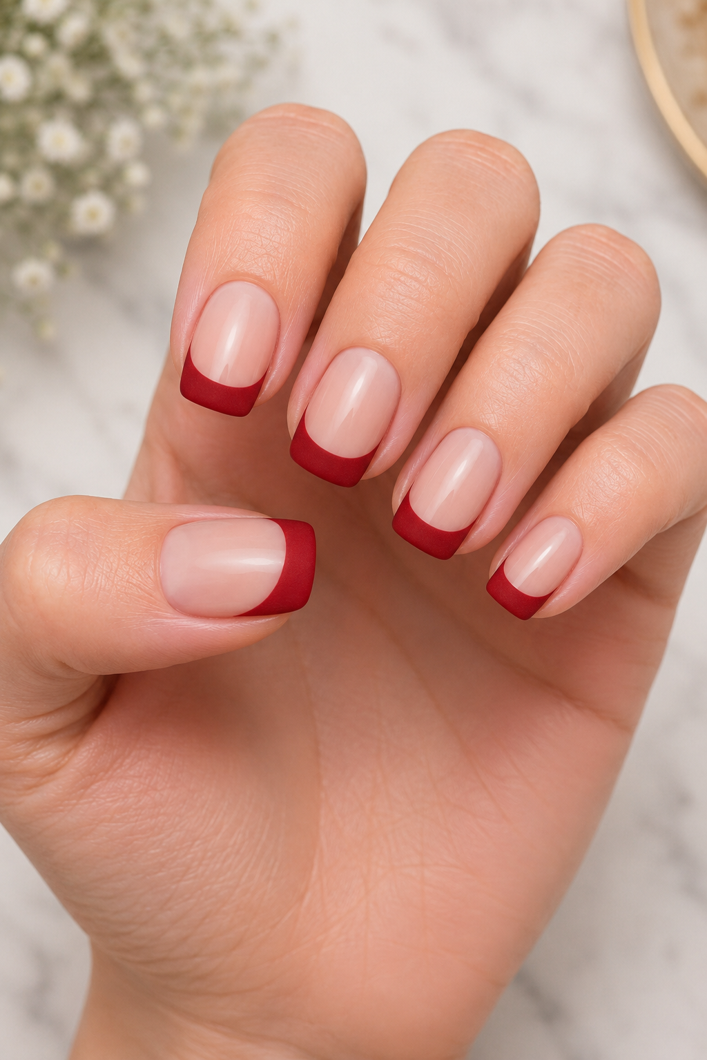 Matte Red French Tips nails design