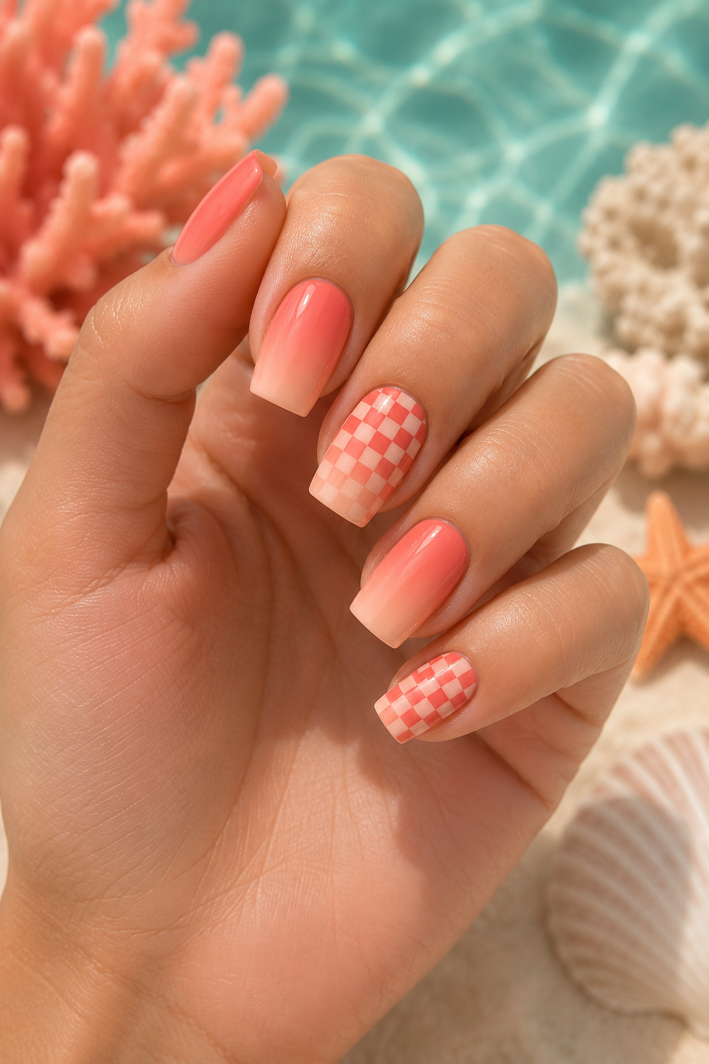 Micro Checkerboard Accent Nails