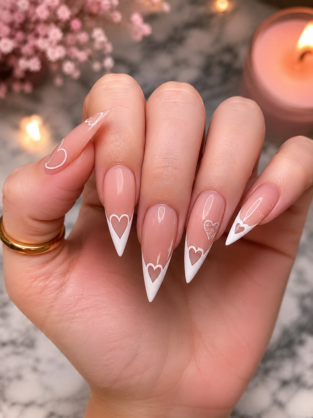 Negative Space Hearts French Tip Nails