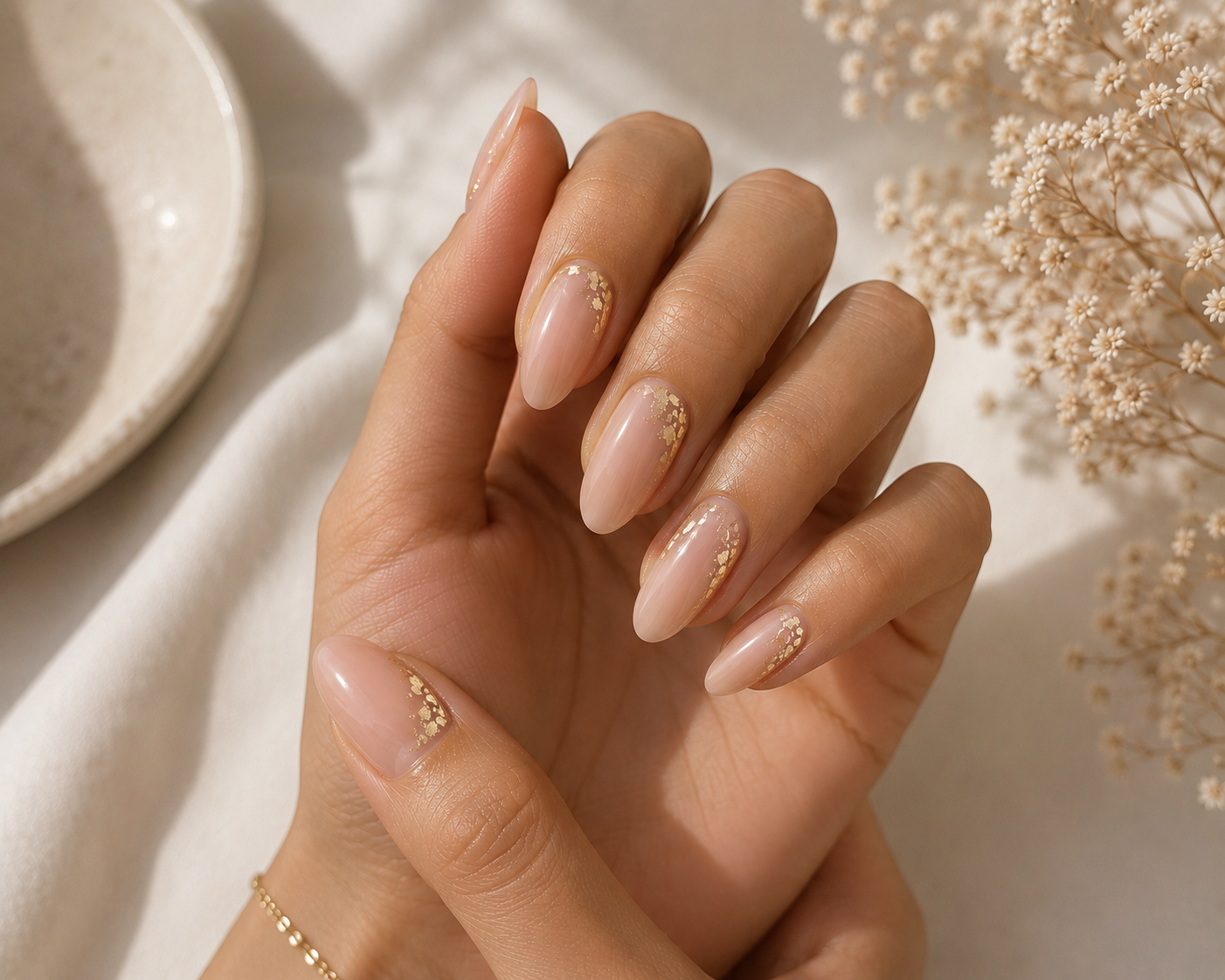 Nude Nails with Gold Foil