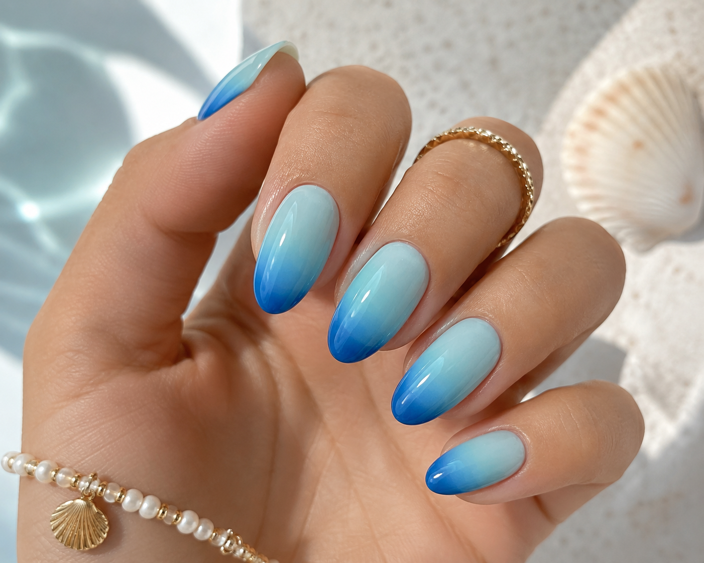 Summer Ocean Blue Ombre nails art