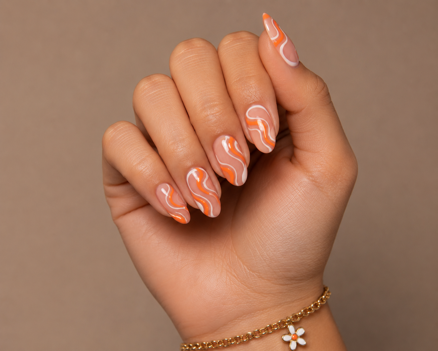 Orange Swirl Nails summer design