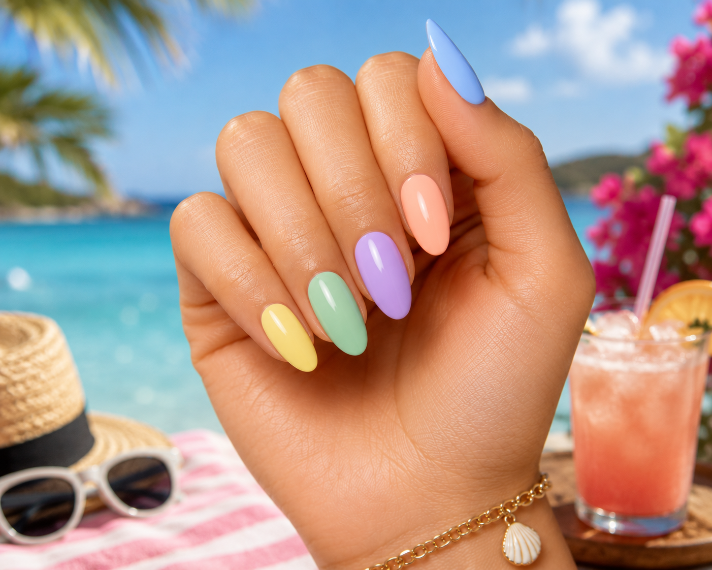 Pastel Rainbow Nails