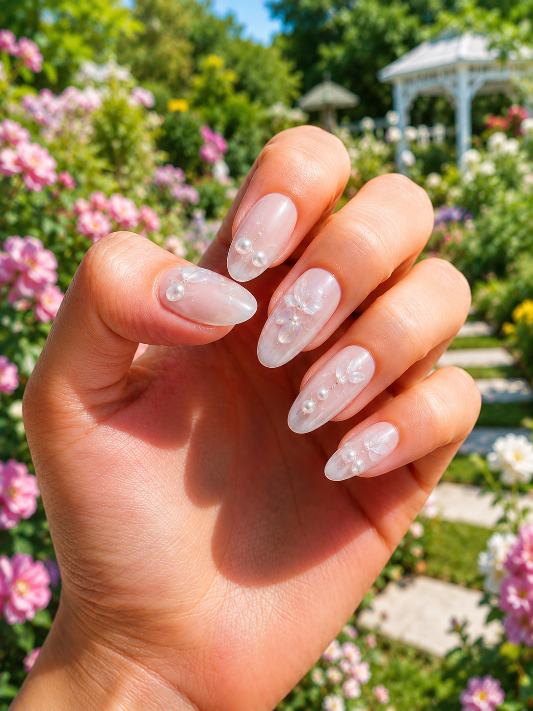 Pearl Embellished Milky Nails