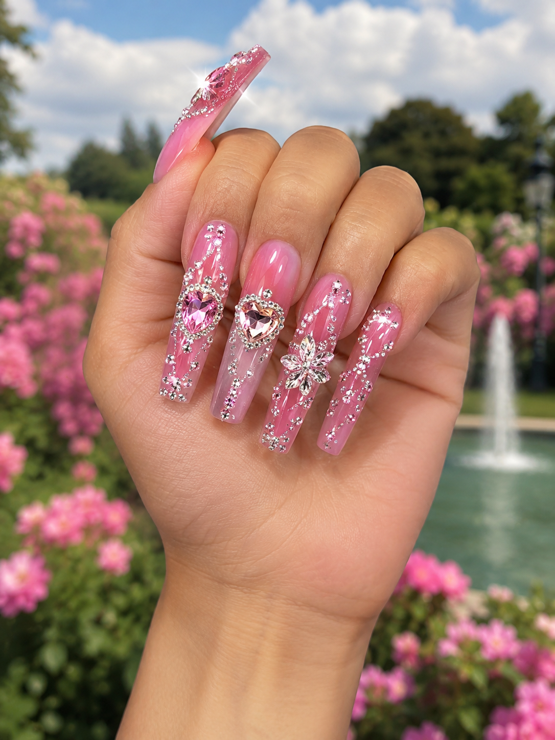 Pink Diamond Bling Nails