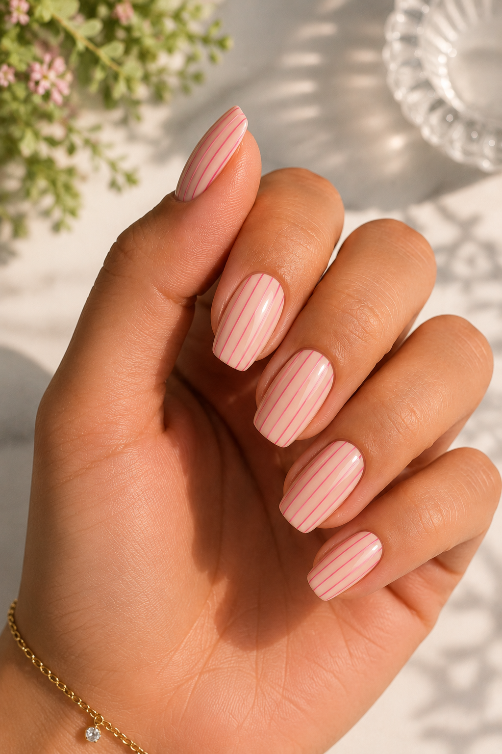 Pink Stripe Nails