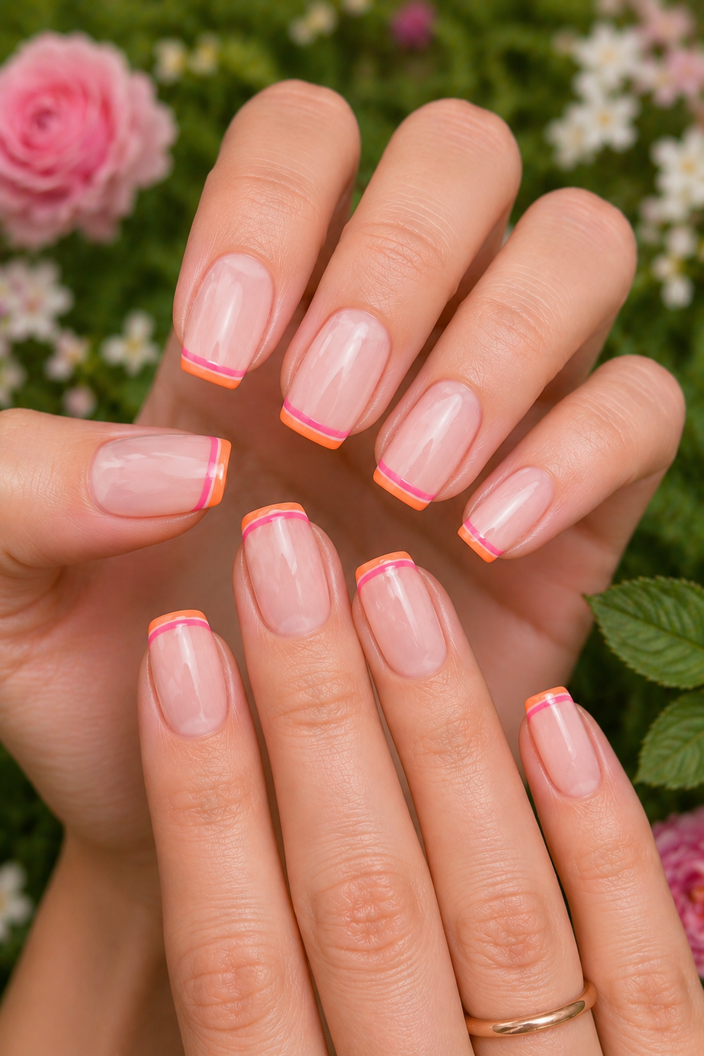 Pink and Orange Double French Tips