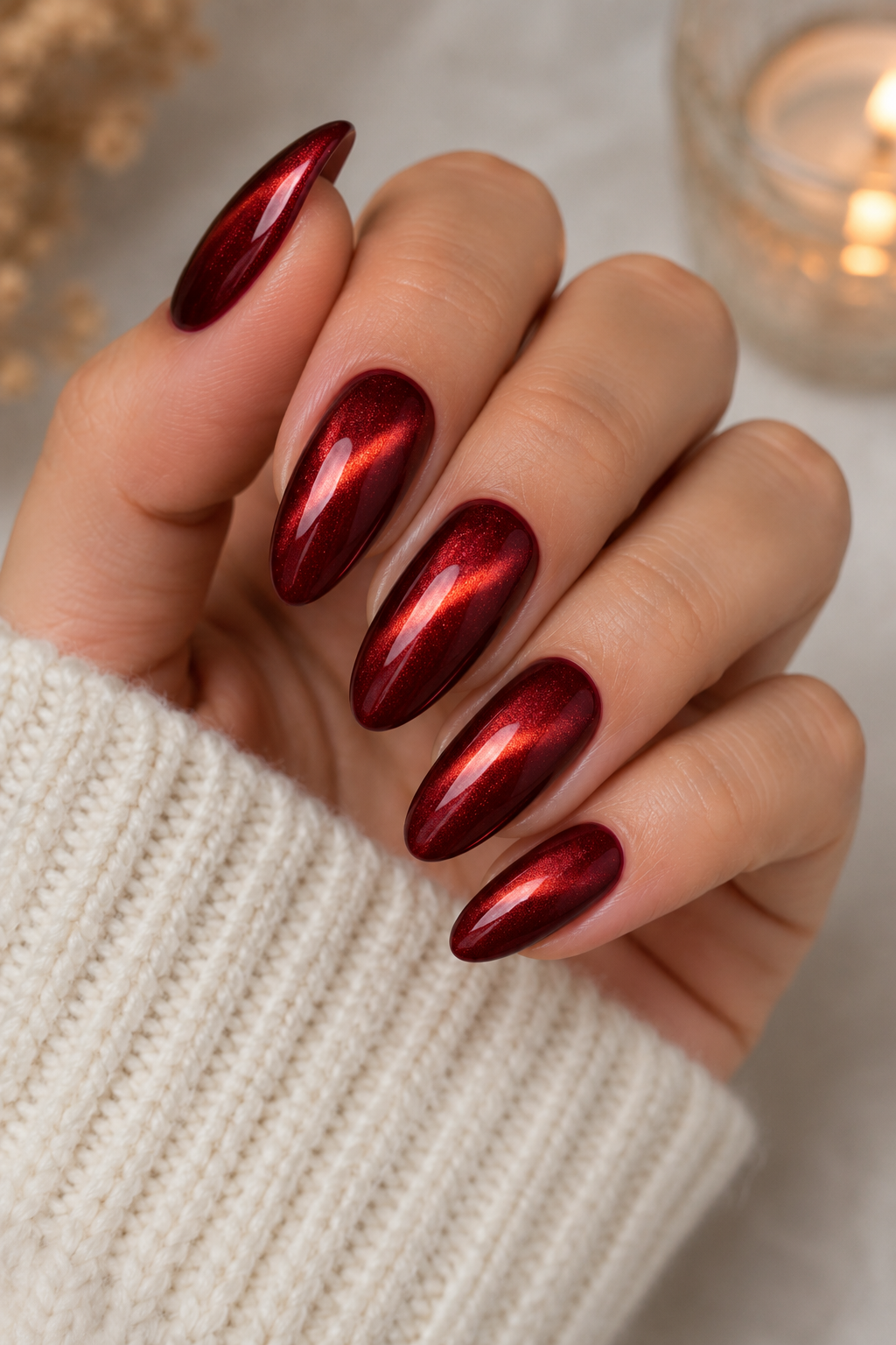 Red Cat-Eye Nails