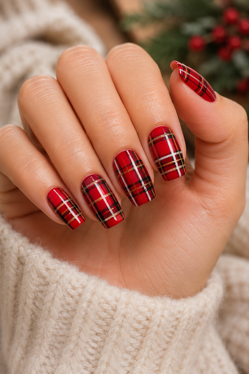 Red Plaid Nails