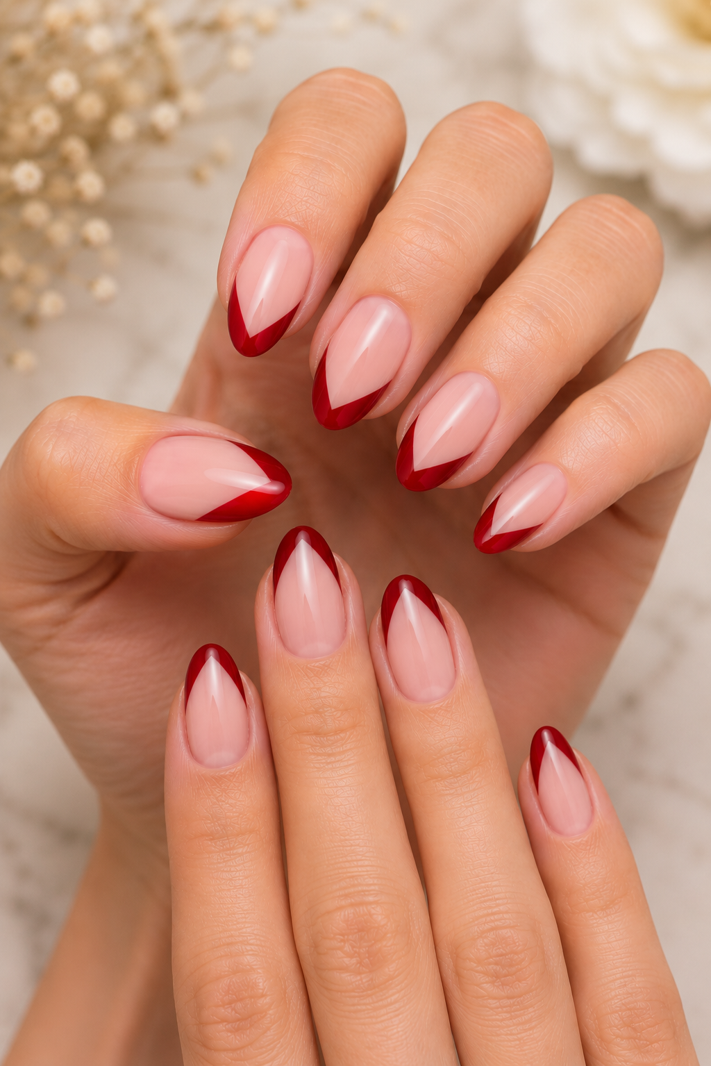 Red V-Cut French Tips Nails Design