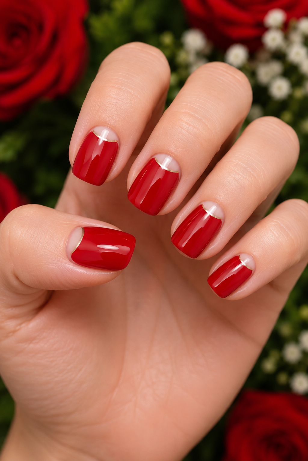 Reverse French Red Nails