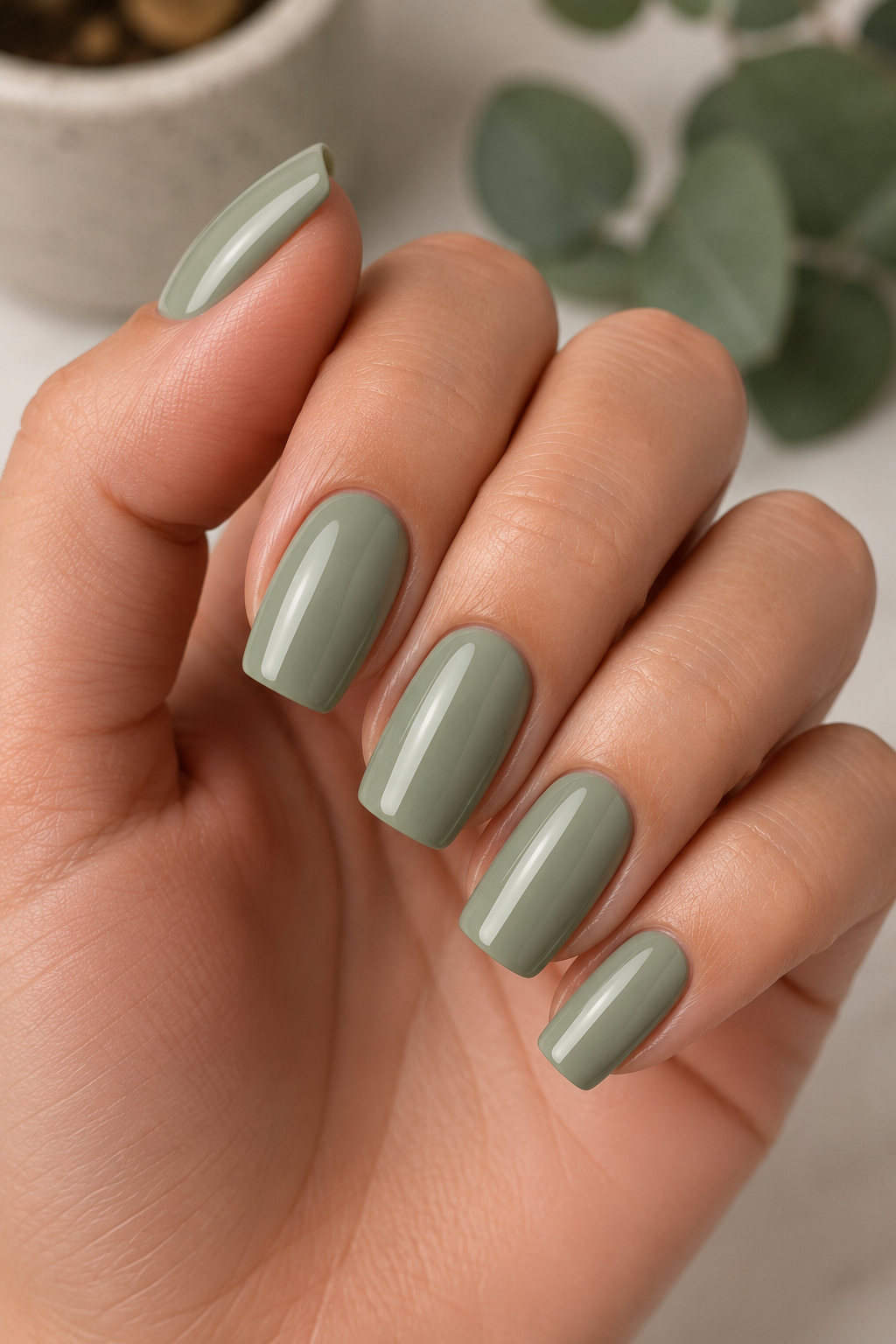 Sage Green Glossy Nails