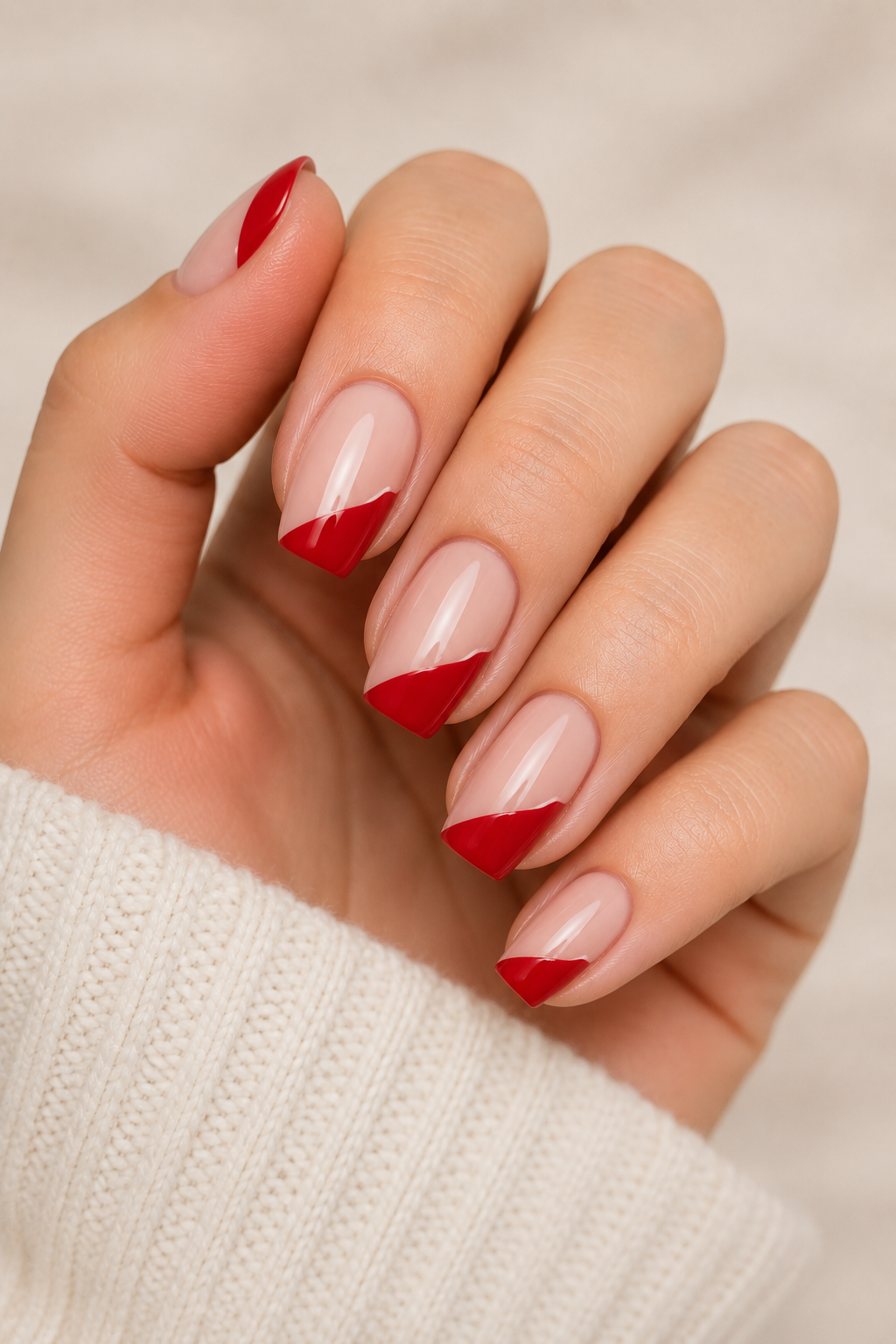 Side-Swept Red French Tips