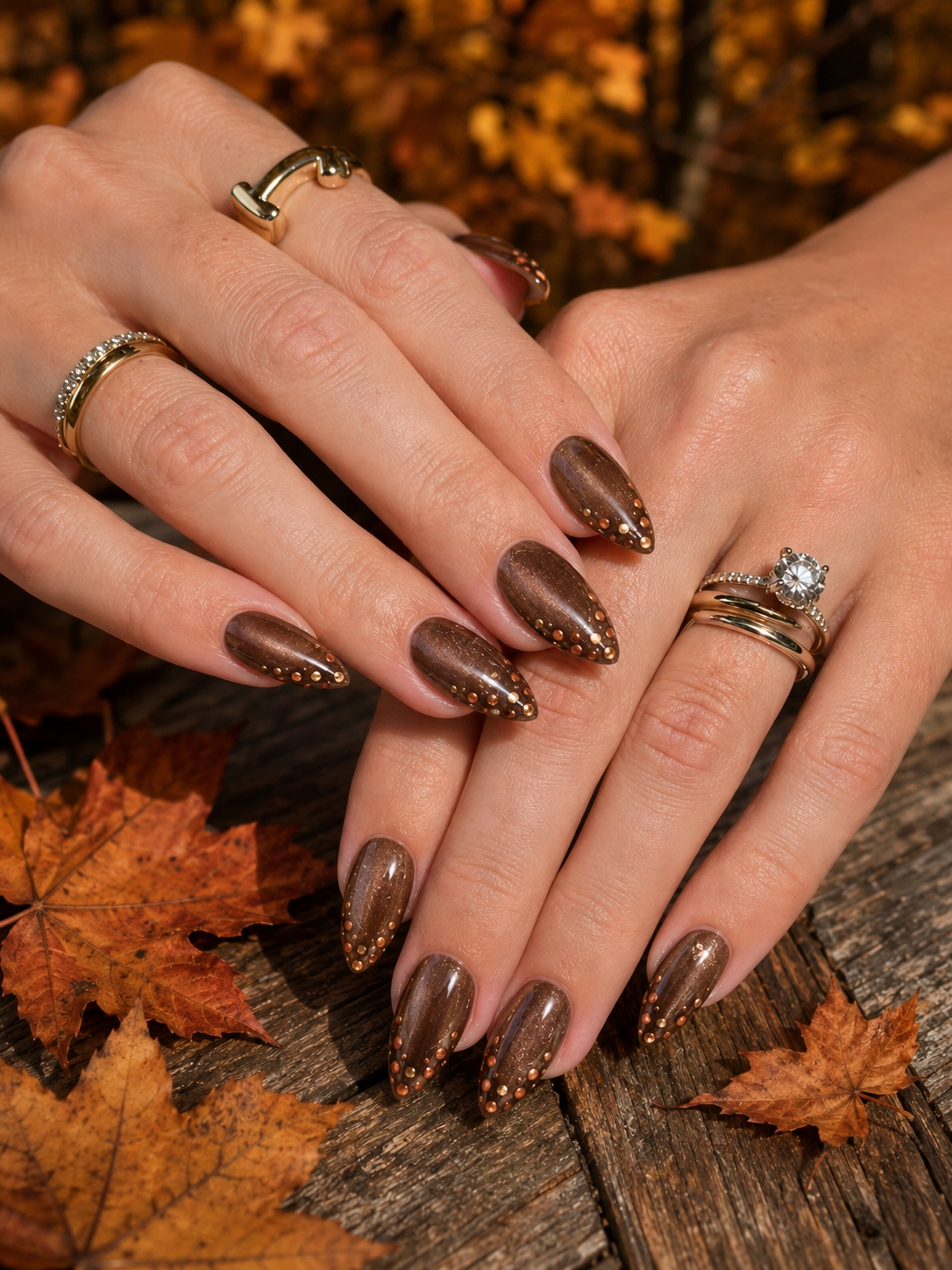 Smoky Quartz Cat Eye Brown Fall Nails