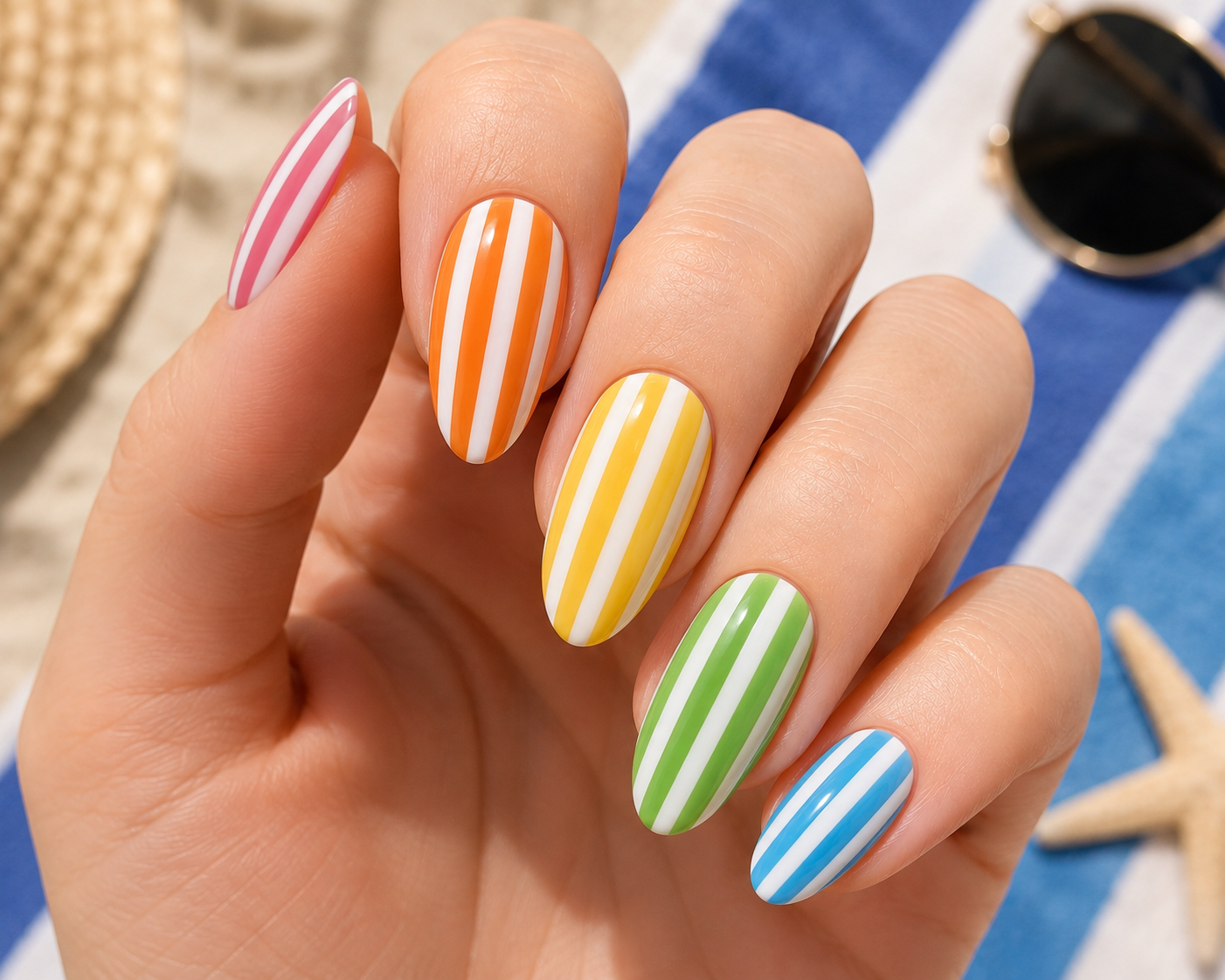 Summer vibe nail art Beach Towel Stripes