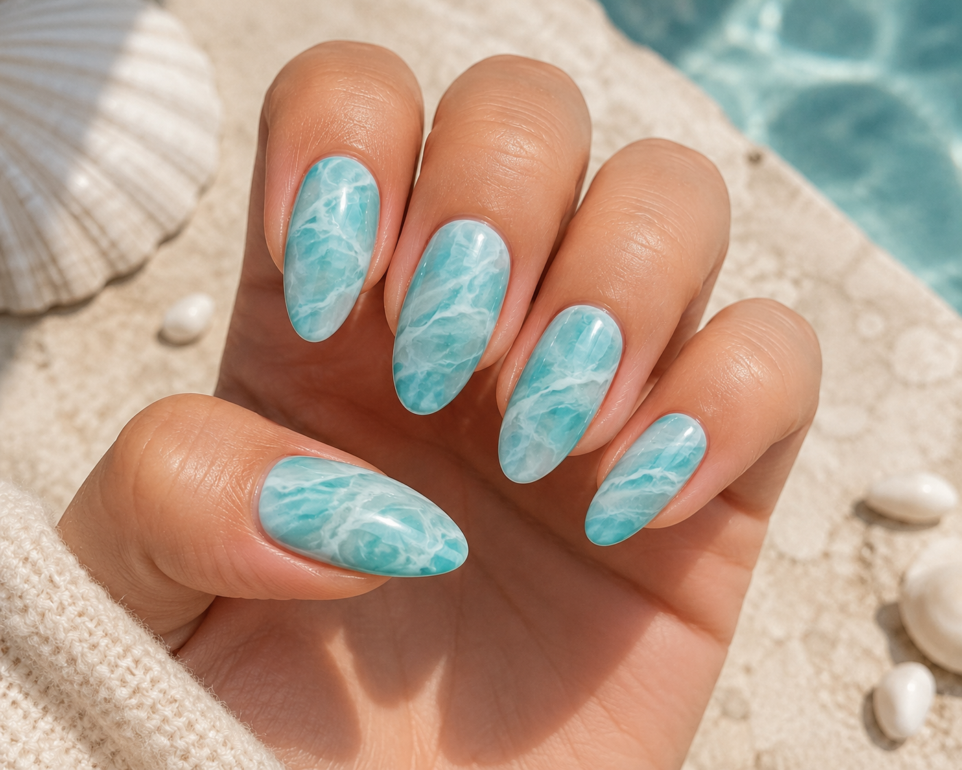 Turquoise Marble Nails