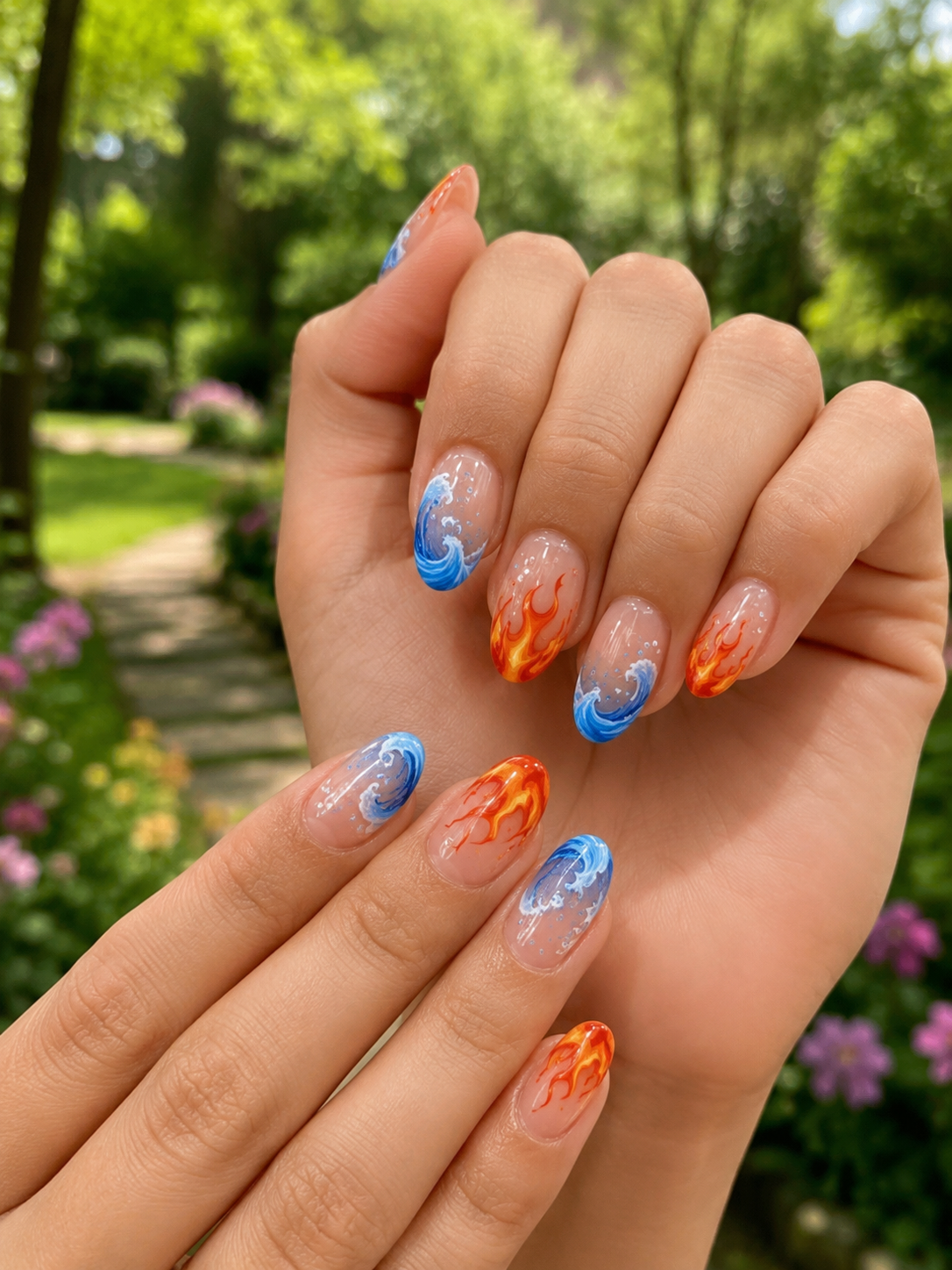 fire and water fall nail designs