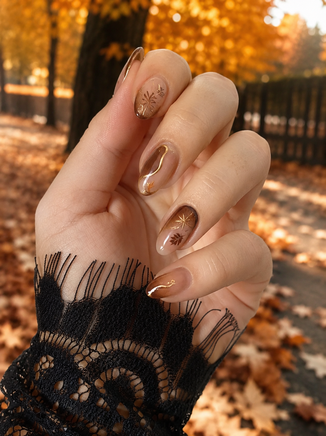 hazelnut brown chrome nails for fall