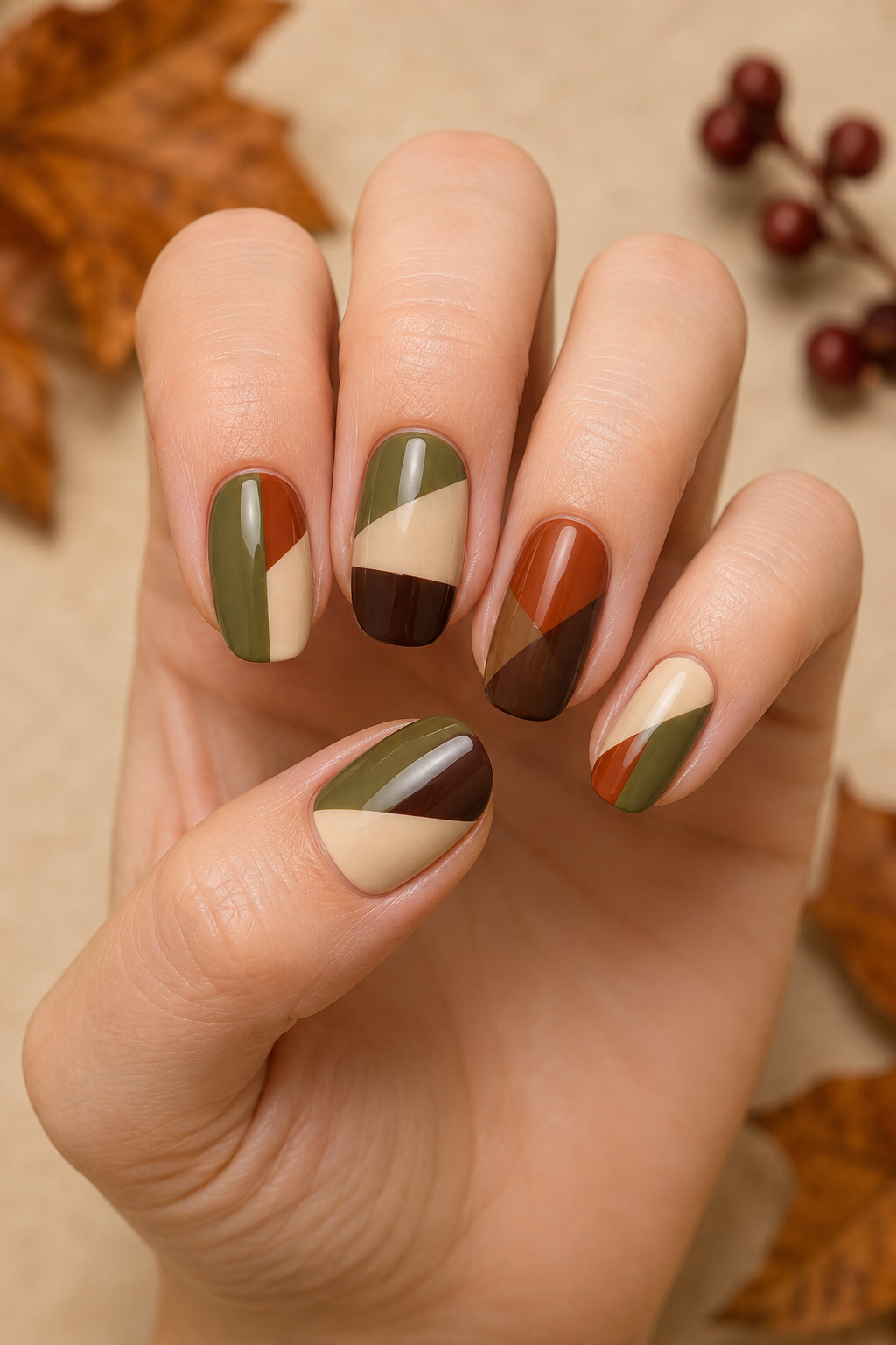 Autumn Geometric Color-Block Manicure