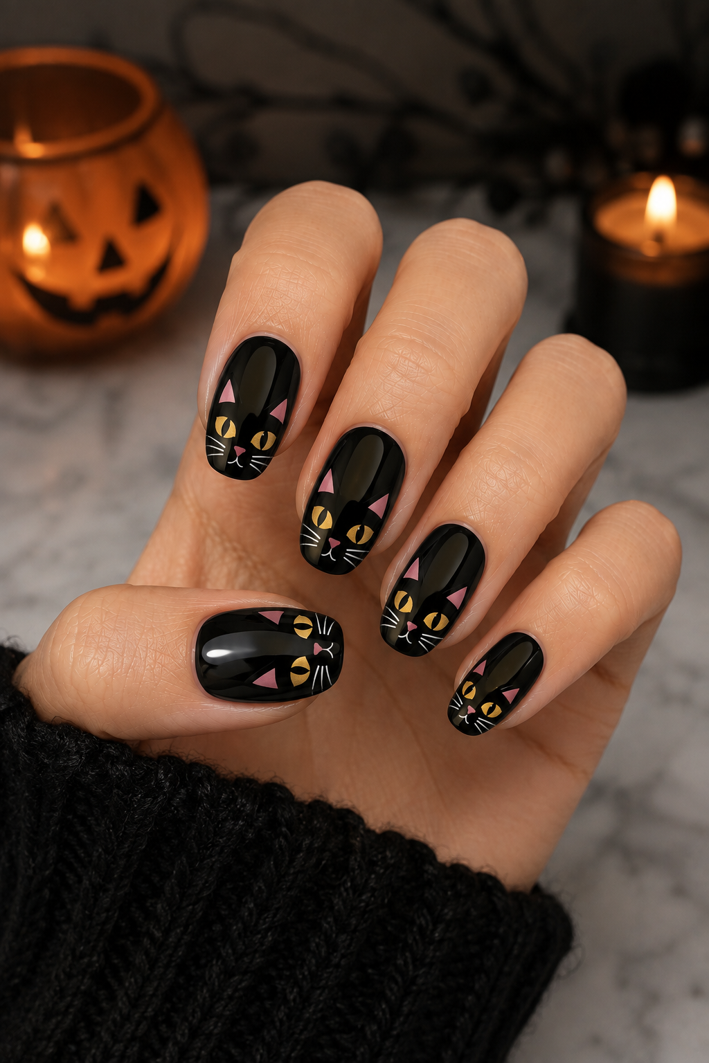 Black Cat Halloween Manicure