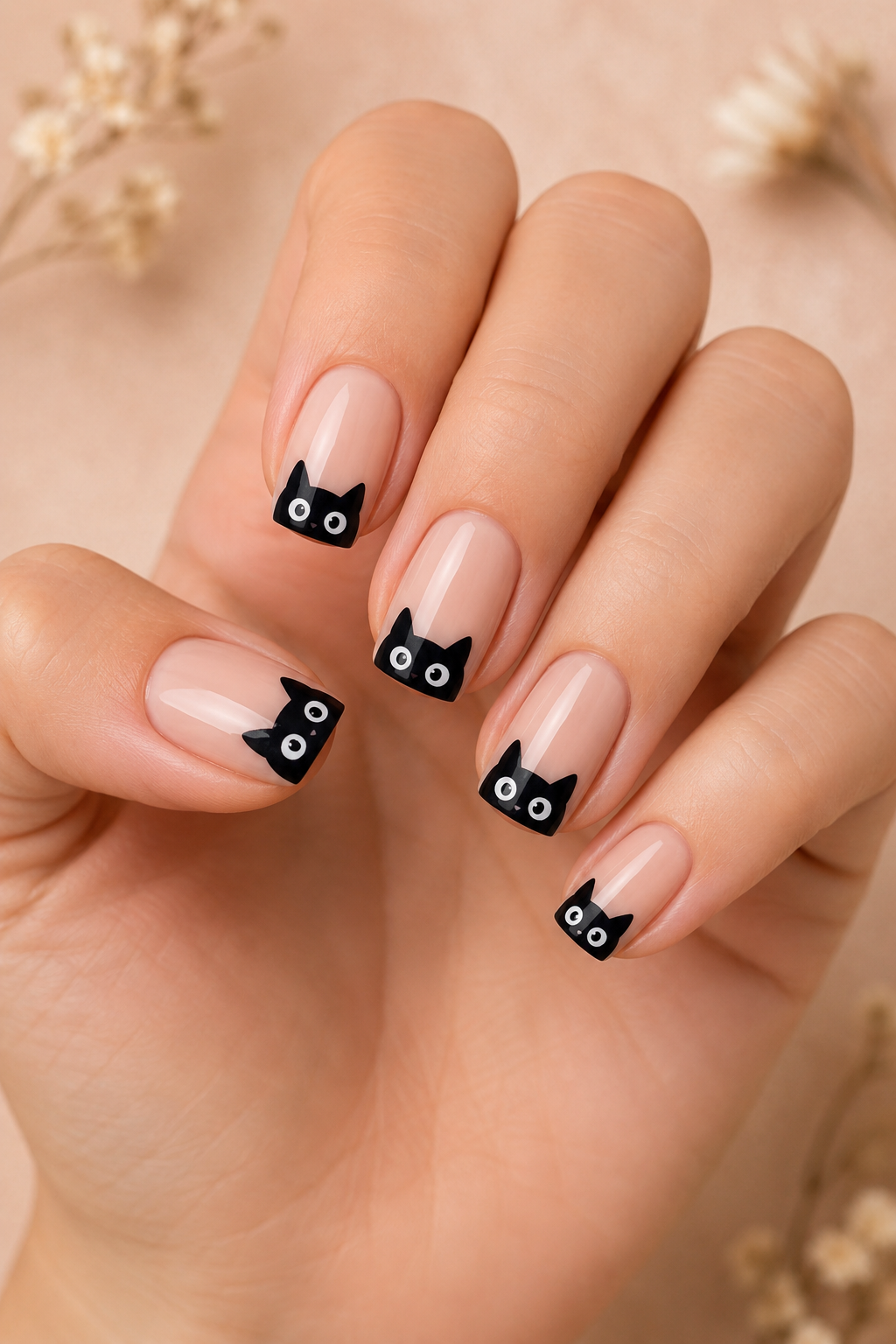 Black Cat Peekaboo Nails