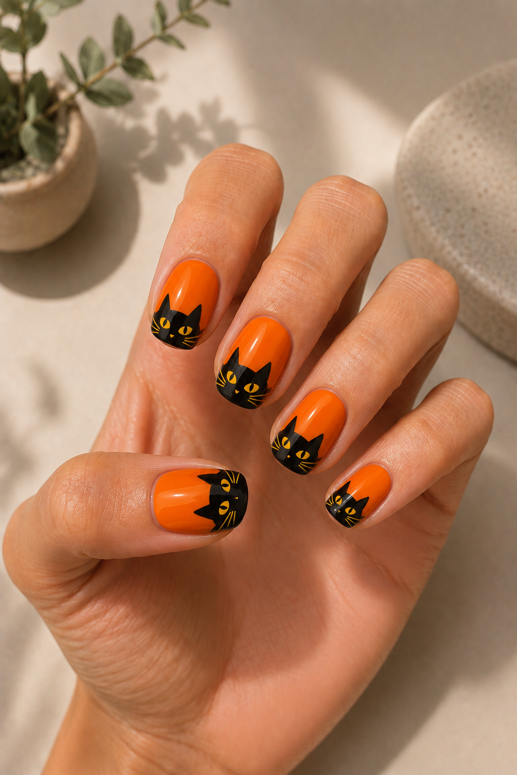 Black Cat Silhouette Nails