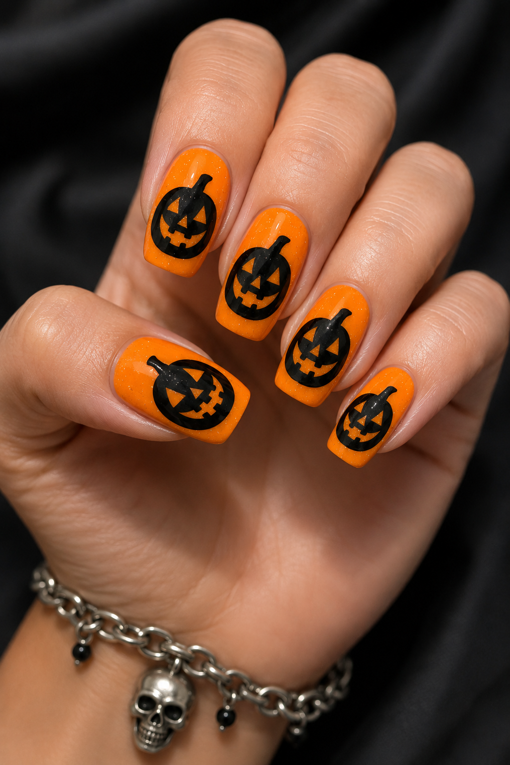 Black Pumpkin Halloween Nails