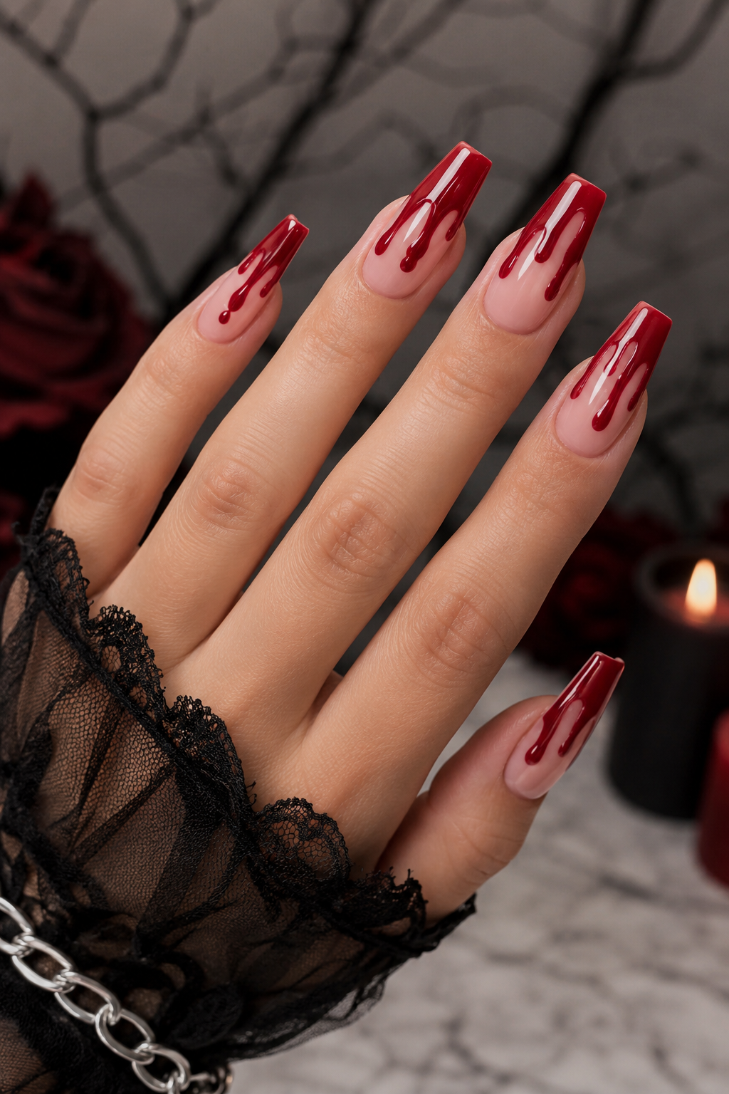 Bloody Drip Coffin Nails