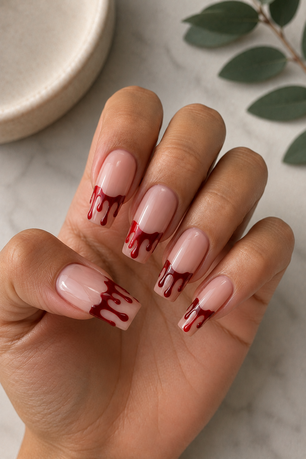 Bloody Mid-Nail Drip Nails