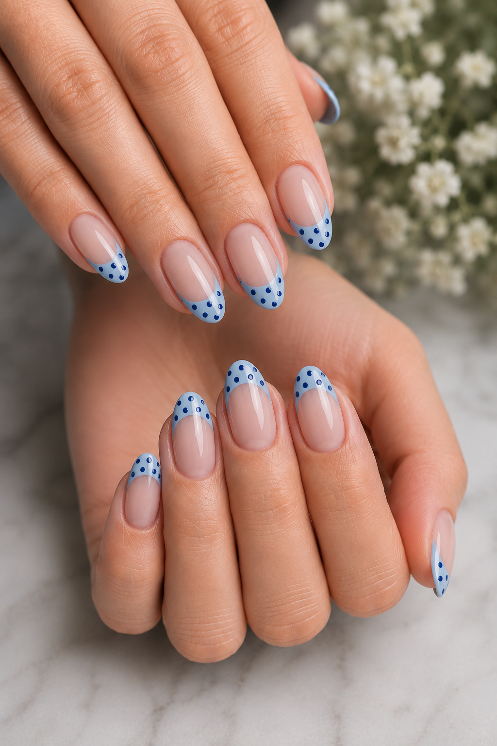 Blue Polka Dot French Tips