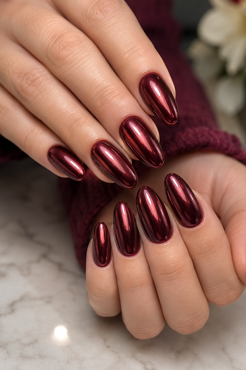 Burgundy Chrome Nails