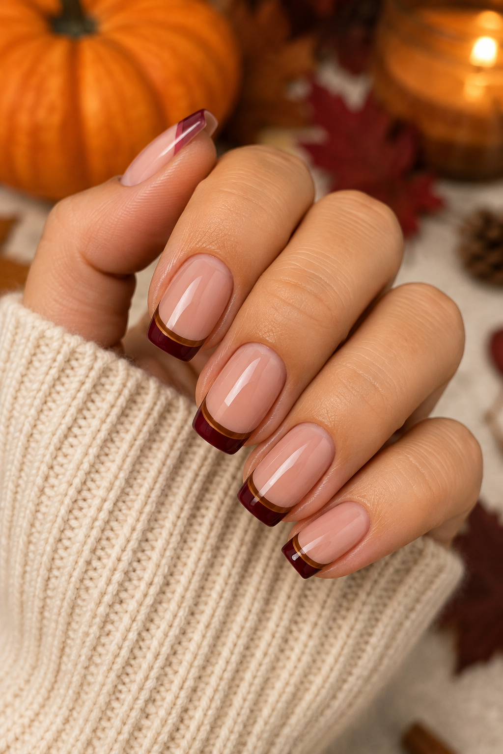 Burgundy Double French Nails