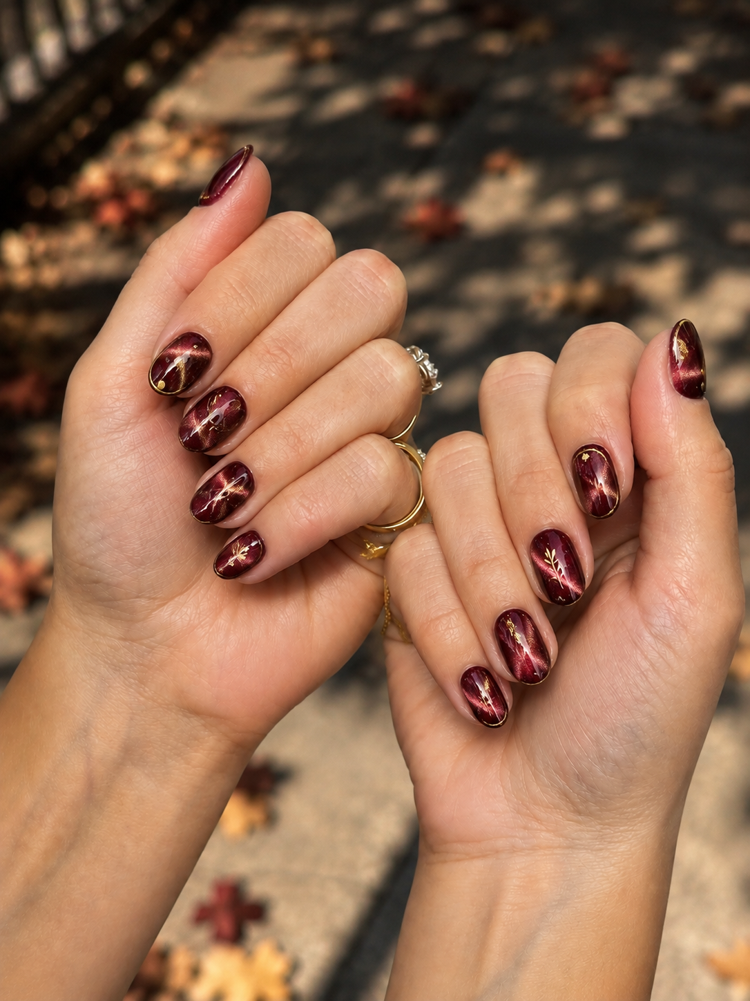 Burgundy Mocha Magnetic Fall Nails