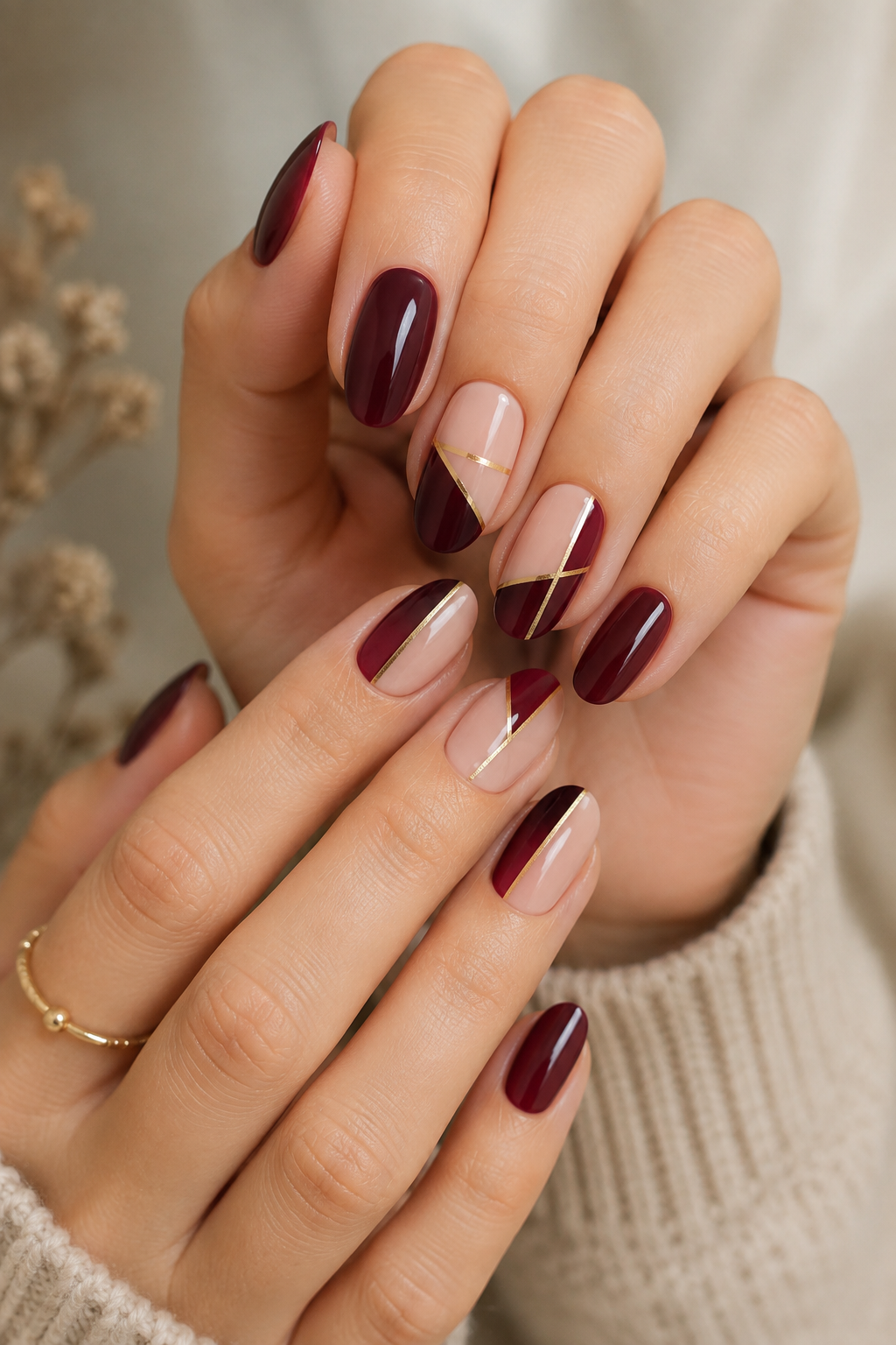 Burgundy & Nude Color Block
