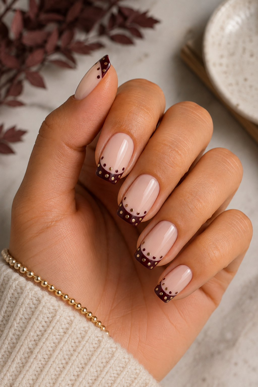 Burgundy Polka Dot French